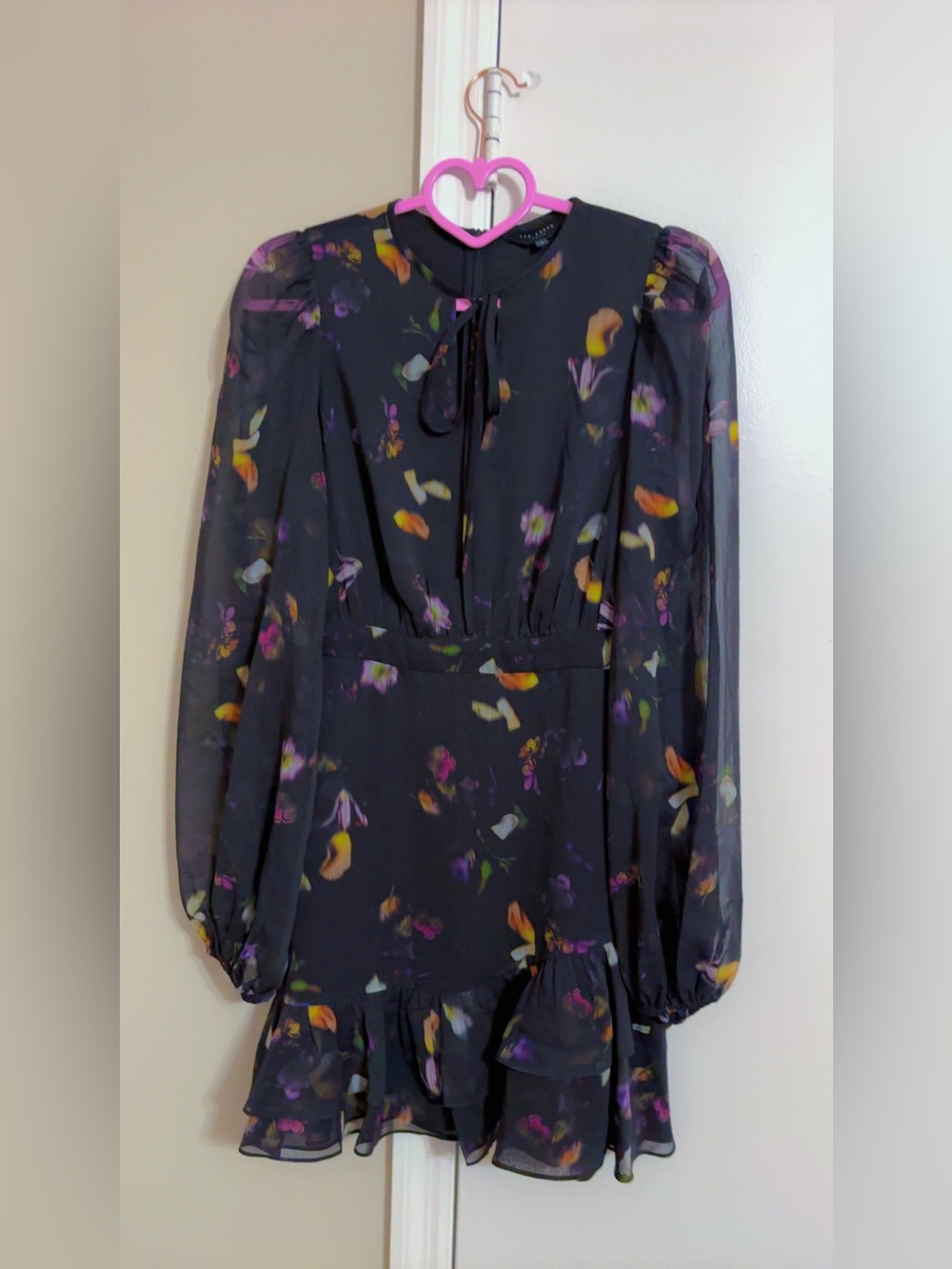 Ted Baker Black Floral Long-Sleeve Tie-Neck Tunic